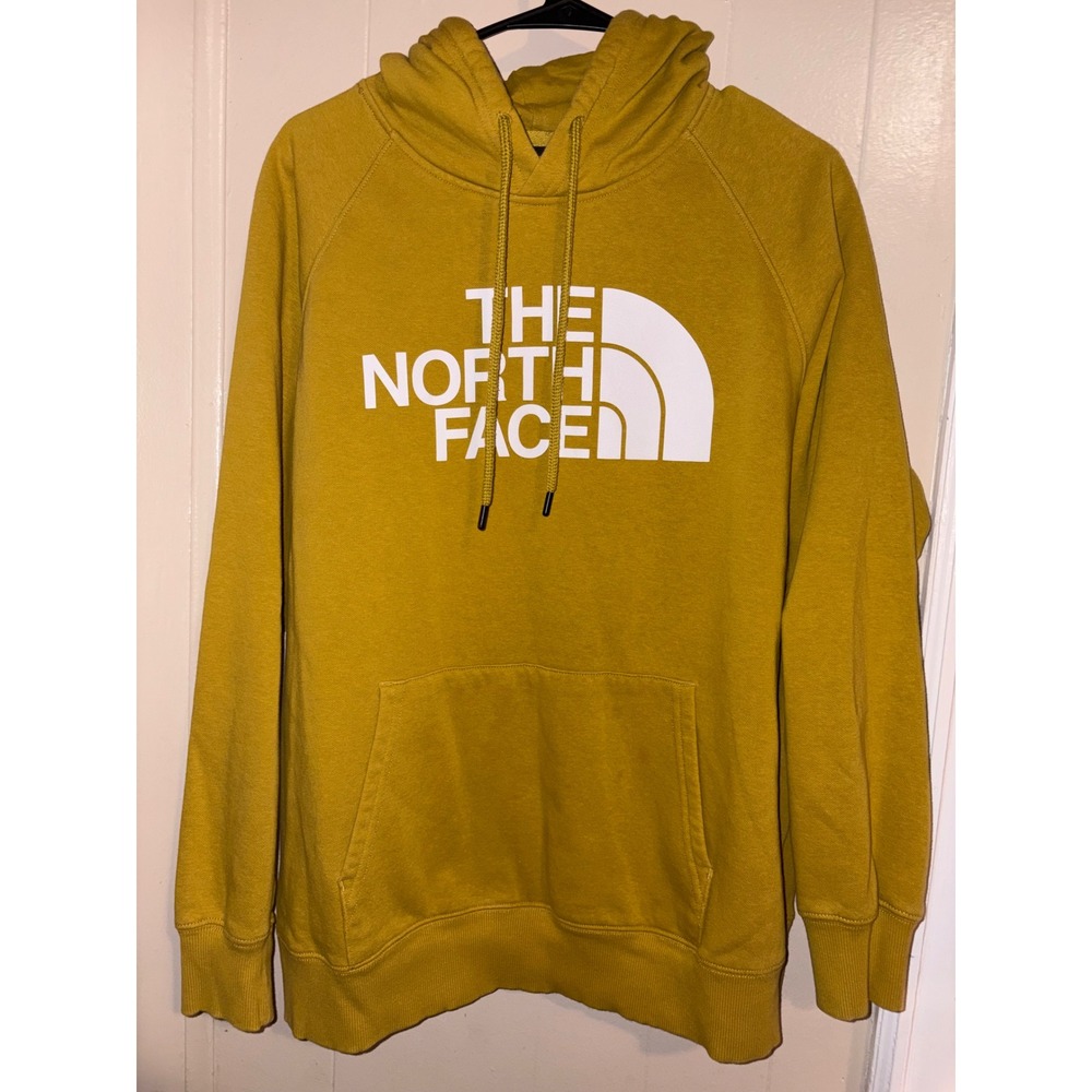 The North Face Womens Half Dome Pullover Hoodie Mustard Yellow XL Fleece Logo